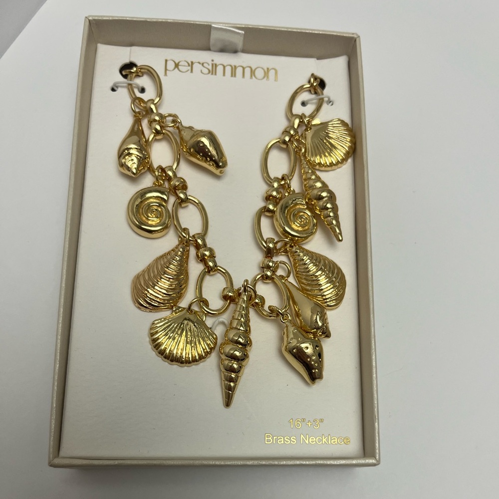 NWT ⚜️👑⚜️ Persimmon Viral Gold Shell Ocean Nautical Charm 16" Necklace - Picture 8 of 17